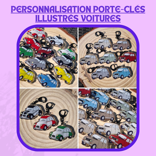 Personnalisation Porte-clés illustrés voitures