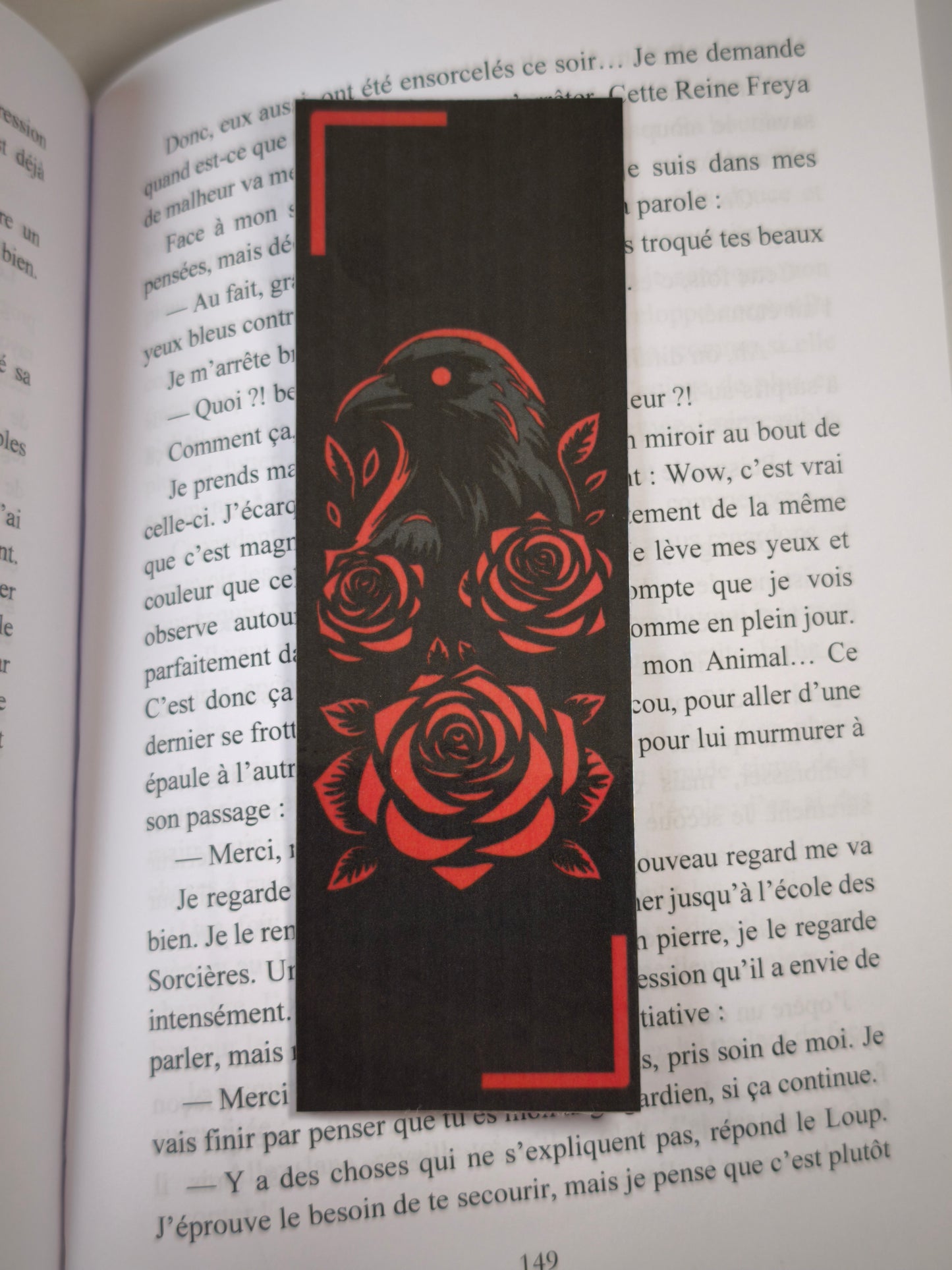 Marque-page - Corbeau et rose