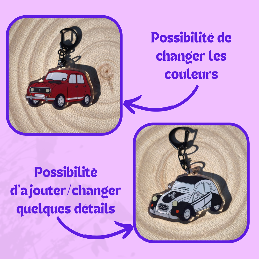 Personnalisation Porte-clés illustrés voitures